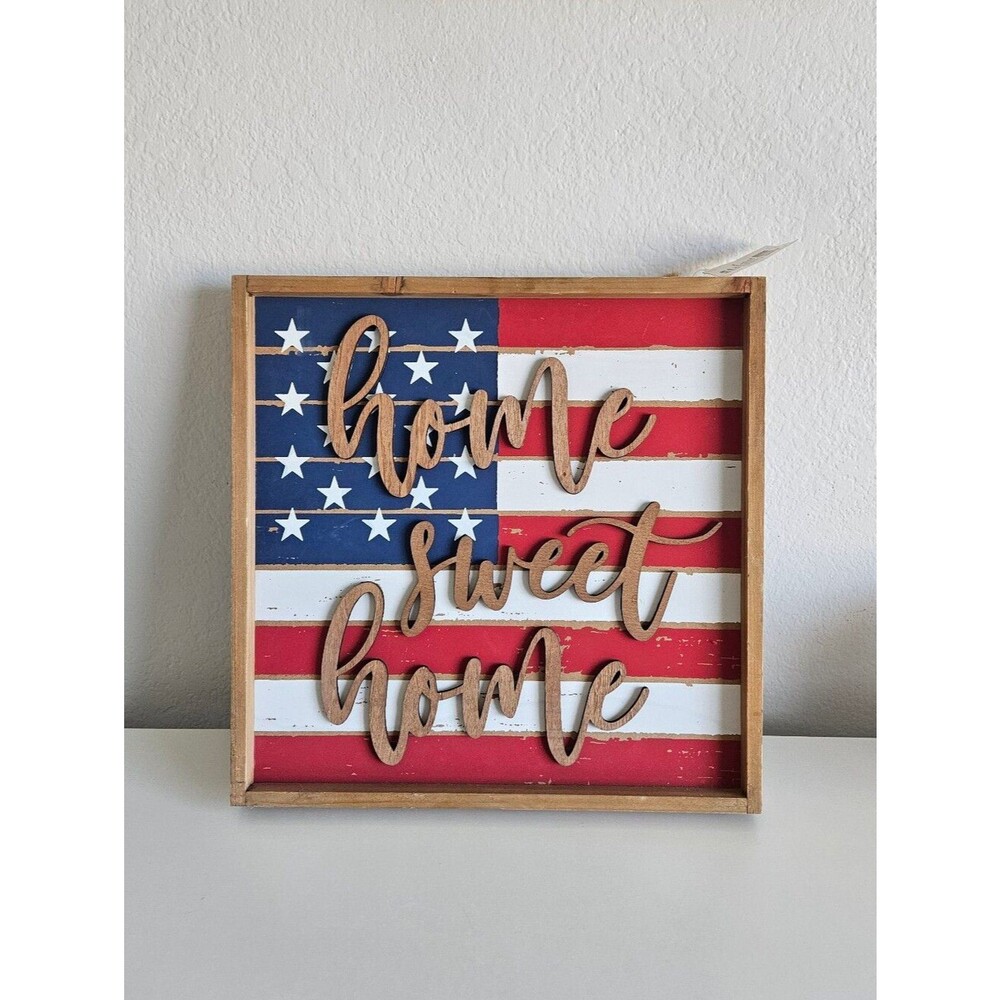 NWT Hobby Lobby Home Sweet Home American Flag Americana Interior Decor Wood 250